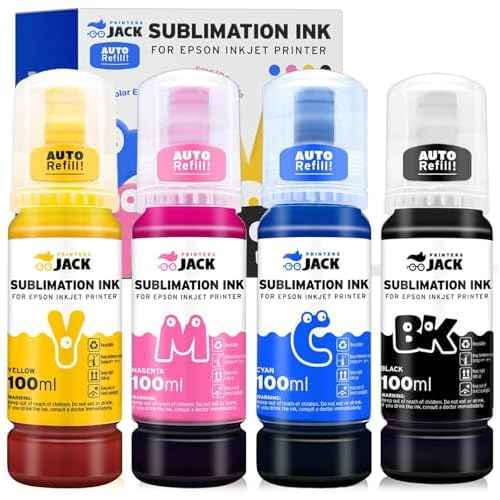 Printers Jack Sublimation Ink Auto Refilled bottles work with Supertank Printers ET2800 ET15000 ET-2720 ET-4700 ET-2760 ET-3760 ET-4760 ET-2700 ET-2750 ET-4750 L3110 /Upgrade Version/Free ICC Printing
