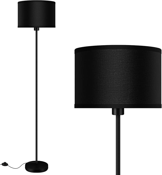AUQUEE Floor Lamps for Living Room, Modern Standing Lamp, Black Lamp Shades, Foot Switch, Simple Pole Lamps Corner Lamp for Bedroom,Office, Living Room, Den, Bright Reading Floor Lamp(Without Bulb)