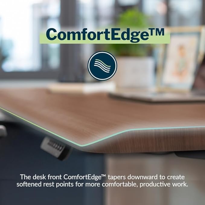 Vari ComfortEdge 48x30 Inch Electric Standing Desk – Height Adjustable Sit Stand VariDesk with Memory Presets, Sloped Edge, 220 LB Capacity + Tool-Free Assembly (Walnut Top/Slate Legs)