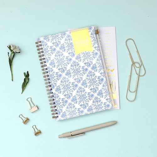 Blue Sky Day Designer 2026 Weekly and Monthly Planner Calendar, January 2026 - December 2026, 5" x 8", Flexible Cover With Zip Pouch, Durable Twin Wire Binding, Storage Pocket, Includes Stickers, Serenity Tile Blue