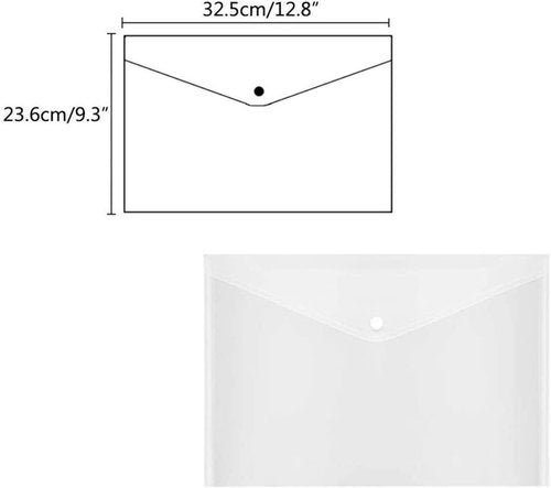 Poly Envelope - 50pcs Clear Waterproof Plastic Folder with Button Closure | Letter/A4 Size