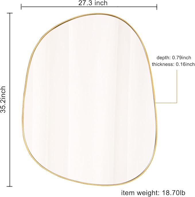 ELEHUME Asymmetrical Mirror for Wall Decor 27"*35", Modern Gold Framed Wall Mirror for Living Room Bathroom Bedroom Entryway ELE-STOU-0063Gold