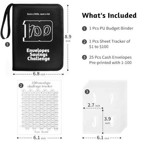 100 Envelope Challenge Binder, 2025 Upgrade 100 Envelopes Money Saving Challenge, Savings Challenges Book with Challenge Tracker to Save $5,050