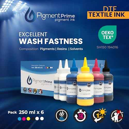 DTF Ink Premium 6 x 250 ml Heat Transfer Ink kit for Conversion Refill for Print Head L1800, R2400, L800, 1430, P400, P800, R2000, XP-15000 All DTF Printers (White Cyan Magenta Yellow Black)