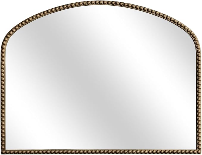 Arched Antique Gold Bathroom Mirror Baroque Metal Beaded Frame Wall Mirrors Decorative Wall Mirrors for Vanity Bedroom Entryway