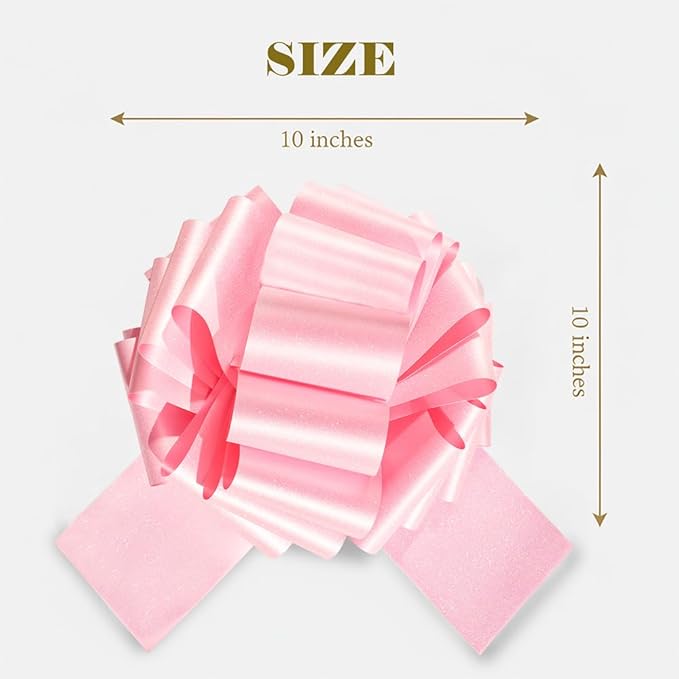 Large Pink Pull Bow 10 Inch – 2 Pack Glitter Giant Gift Bows for Presents, DIY Holiday Gift Wrap, Valentine, Birthday & Baby Shower Decoration