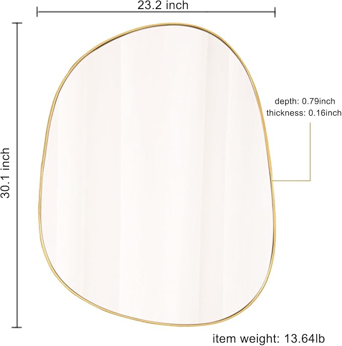 ELEHUME Asymmetrical Mirror for Wall Decor 23"*30", Modern Gold Framed Wall Mirror for Living Room Bathroom Bedroom Entryway ELE-STOU-0064Gold