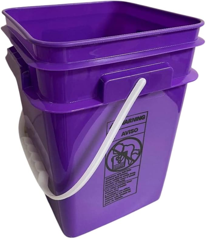 House Naturals 4 Gallon Square Food Grade Plastic Bucket with Lid, Made in USA (Pack of 2) BPA Free (Yellow/Purple)