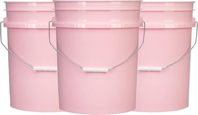 House Naturals 5 Gallon Pink Food Grade Plastic Storage Bucket (Pack of 3) Made in USA (Pink Buckets Without Lids)