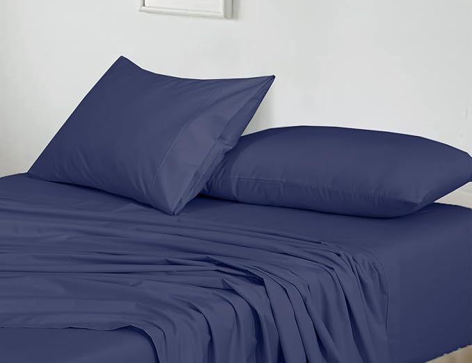 RUVANTI 100% Cotton Split King Sheets Sets for Adjustable Bed, 5 PCs, Soft & Breathable Percale Weave Bedding, Deep Pocket 16", Hotel Standard, Crisp Cool Feel & Durable, Dyed Sheet, Crown Blue