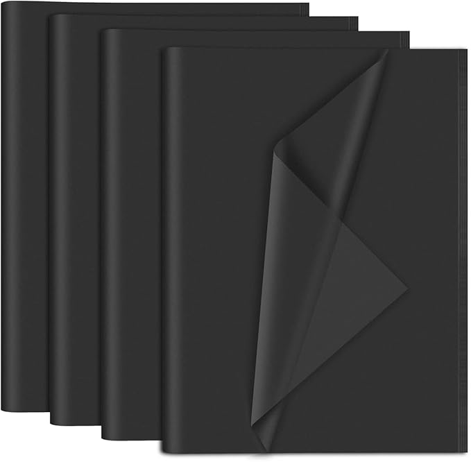 NEBURORA 120 Black Tissue Paper Sheets - 14 x 20 Inches, Gift Bags, Packaging, Floral Filler, Crafts, Birthday, Christmas, Halloween Decor