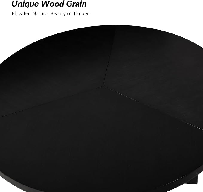 HULALA HOME 54 inch Round Dining Table for 6 People，Mid-Century Modern Solid Wood Circle Dinner Tables for Small Spaces Dining Room Living Room Kitchen, Black