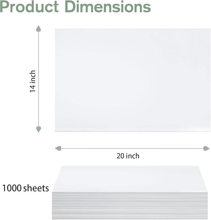 Simetufy 1000 Sheets White Tissue Paper Bulk, 14" x 20" Packing Paper for Moving, Gift Wrapping, Weddings, Birthdays, Holidays, Crafts & Decor