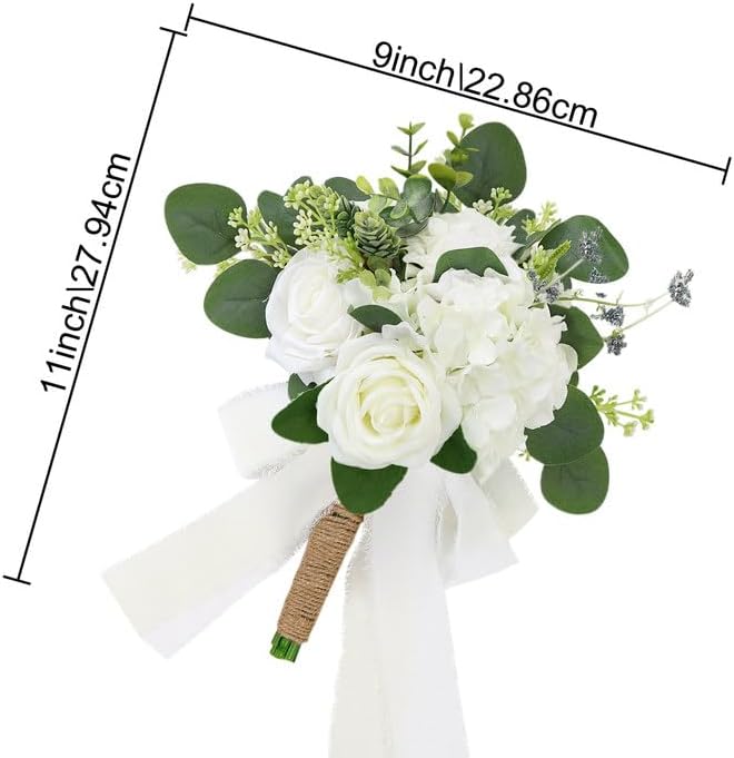 Set of 2 Bridesmaid Bouquets for Wedding - Silk Artificial Ivory Bridesmaid Flowers, Pre-Made Roses Sage Green Boho Bridal Floral for Bride Party Ceremony Anniversary Decoration - 9inch