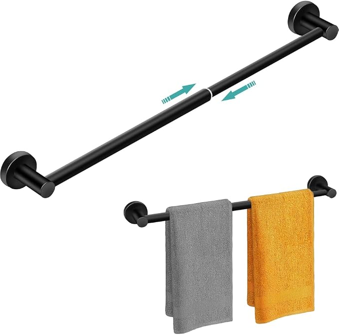 MGahyi Towel Racks for Bathroom-Adjustable Towel Holder(13.18inch-24inch) Sturdy and Rustproof Towel Bar Wall Mounted, Single Towel Bar Rod for Bathroom Accessories(1Pack,Black)
