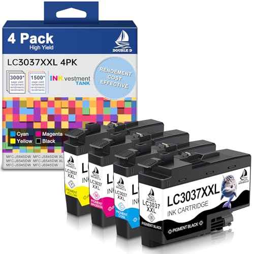 DOUBLE D Compatible LC3037 LC3037XXL Ink Cartridges for Brother LC3037 LC3037XXL LC3039, High Yield for MFC-J6945DW MFC-J5845DW XL MFC-J5945DW MFC-J6545DW XL (Black, Cyan, Yellow, Magenta, 4 Pack)