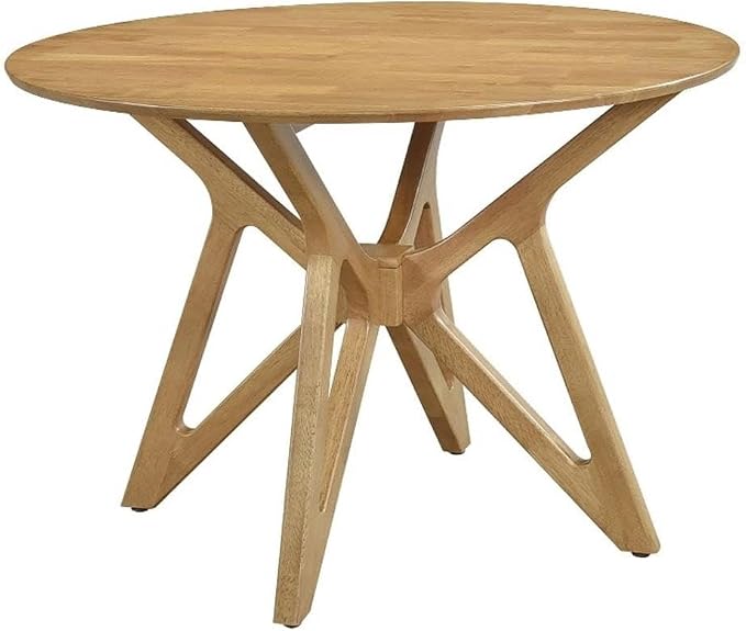 Pemberly Row Mid-Century Round Solid Wood Dining Table, Light Walnut Finish, 42" W x 42" D x 29.5" H, Asian Hardwood Construction, Compact Design for Dining Room or Kitchen