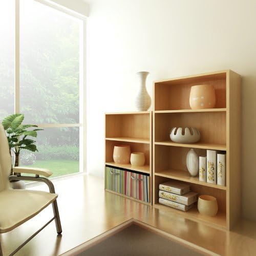 Furinno PASIR Book Shelf, 4-Tier Bookshelf, Bookcase with Open Shelf, 9.4 x 23.6 x 41.7, for Living Room, Bedroom, Home Office, Steam Beech