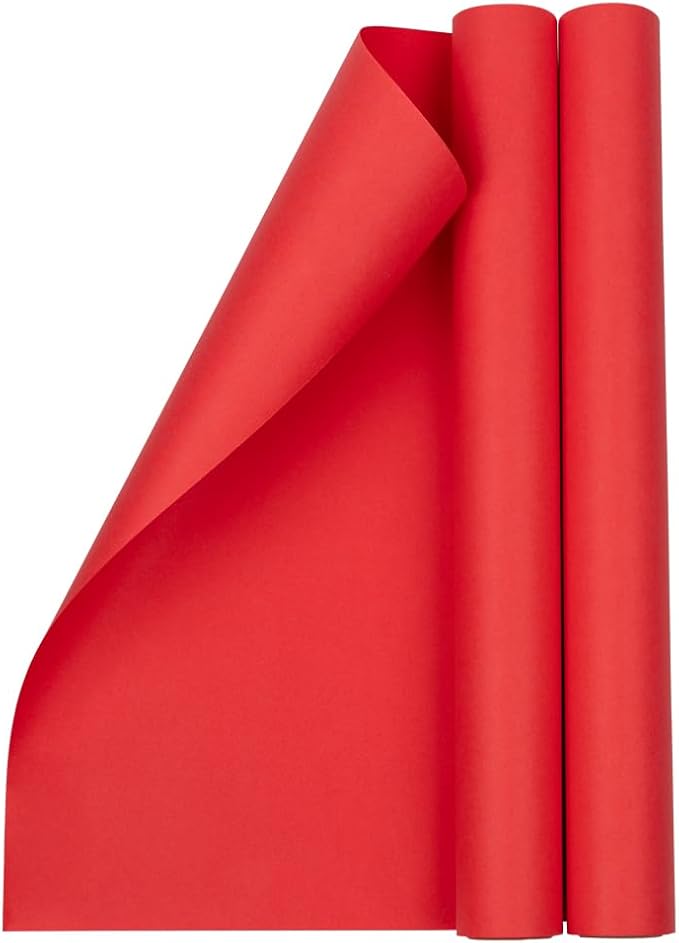 JAM Paper Gift Wrap - Matte Wrapping Paper - 52.6 Sq Ft Total (17 in x 18 Ft) - Matte Red - 2 Rolls/Pack