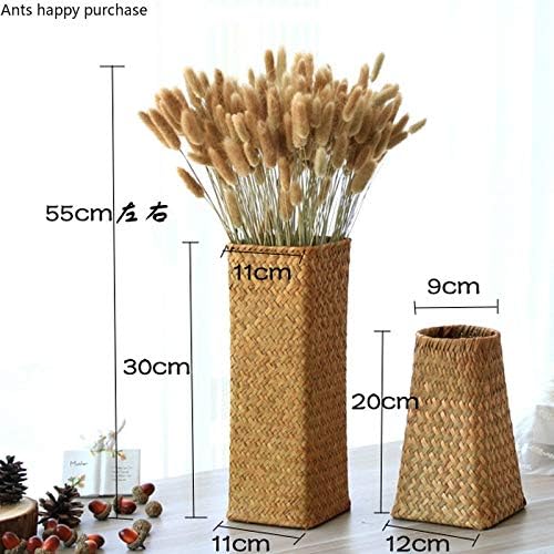 Natural Seaweed Weave Basket Pastoral Rattan Vase Bamboo Weaving Room Flower Arranger Gypsophila Dried Flower Vase Decoration (A)