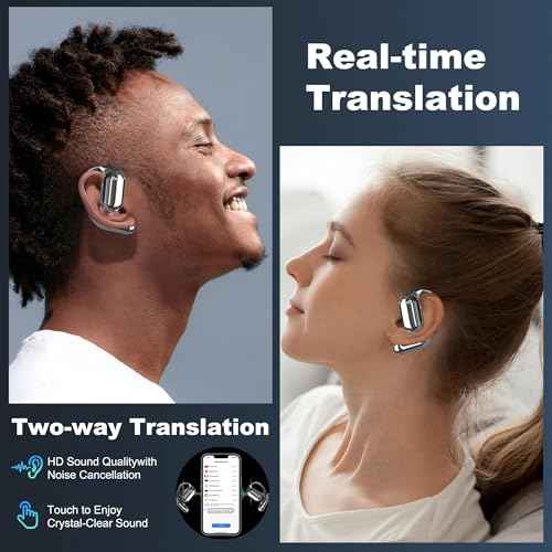 AI Translator Earbuds Real-time Language Translation Earphone 3-in-1 Translating Earbuds with 144 Languages & Accents, 16 Additional App Features fit iOS and Android for Travel and Business - Grey