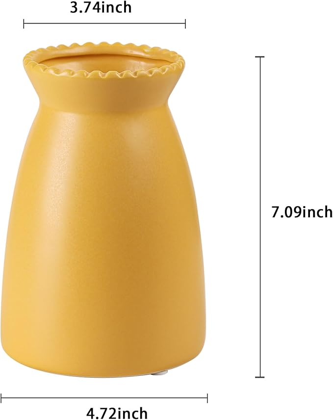 hjn Yellow Flower Vase – Minimalist Ceramic Vase, Decor Vases for Flowers/Centerpieces/Table/Office/Living Room/Bookshelf/Mantel/(Yellow)