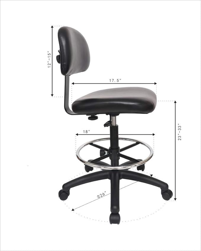 Chair Master - Tall Bench Height Task Chair for Labs, Exam Rooms, Doctor and Dentist Offices. Easy to Clean! 23"-33" Seat Ht. (Tall Bench Height, Black)
