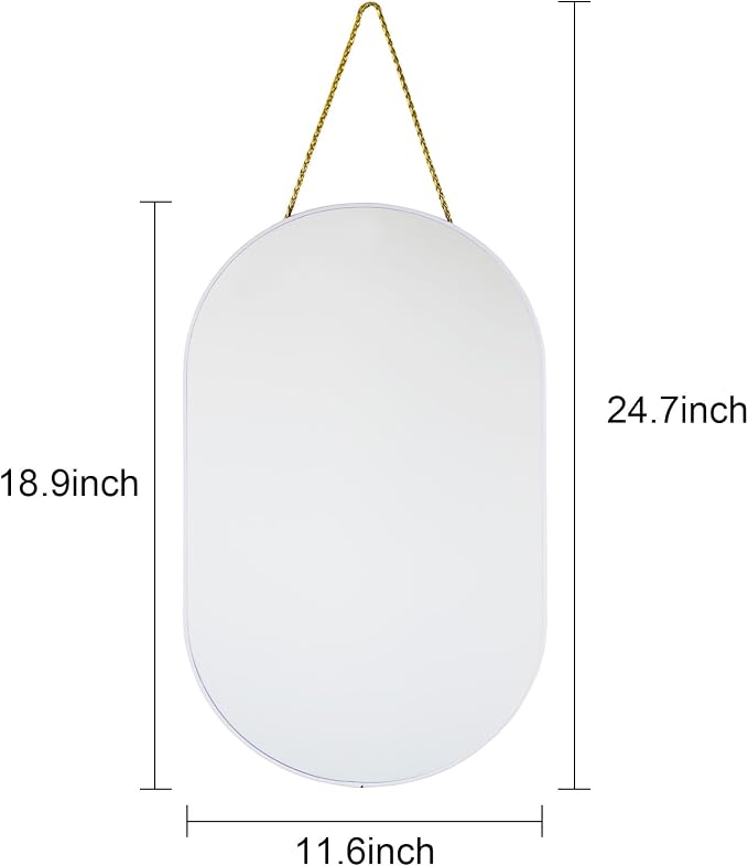 Oval Mirror, Oval Wall Mirror with Lanyard, High Definition Bathroom Mirror for Bathroom, Hallway, Living Room, Easy to Install (White, 11.61x18.9inch)