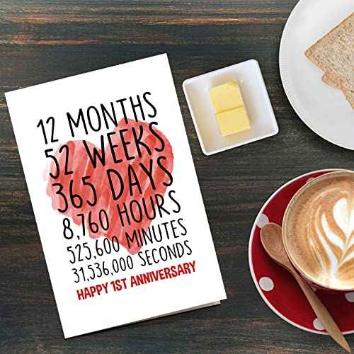 Qiliji Happy 1st Anniversary Card for Him Her, First Wedding Anniversary Greeting Card, Funny One Year Together Anniversary Card