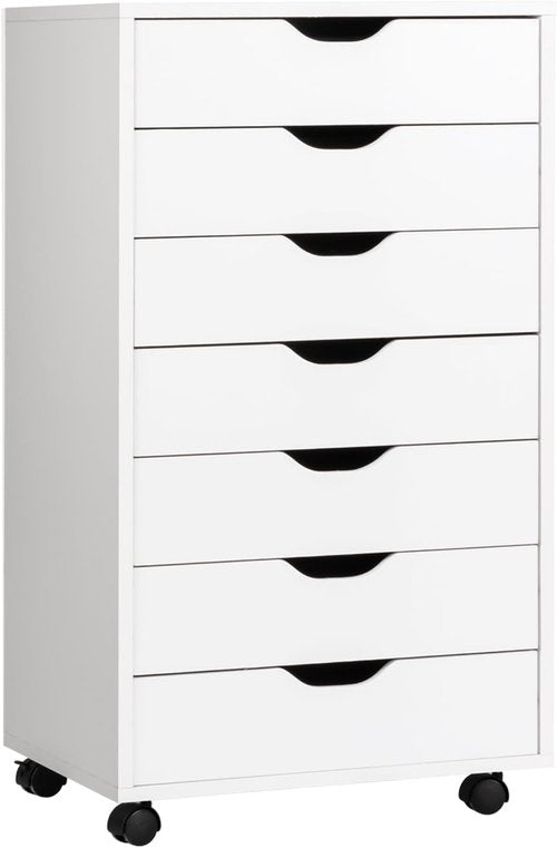 Regine Switzerland 7-Drawer Filing Cabinet - Mobile Vertical Office Storage with Wheels | White Finish