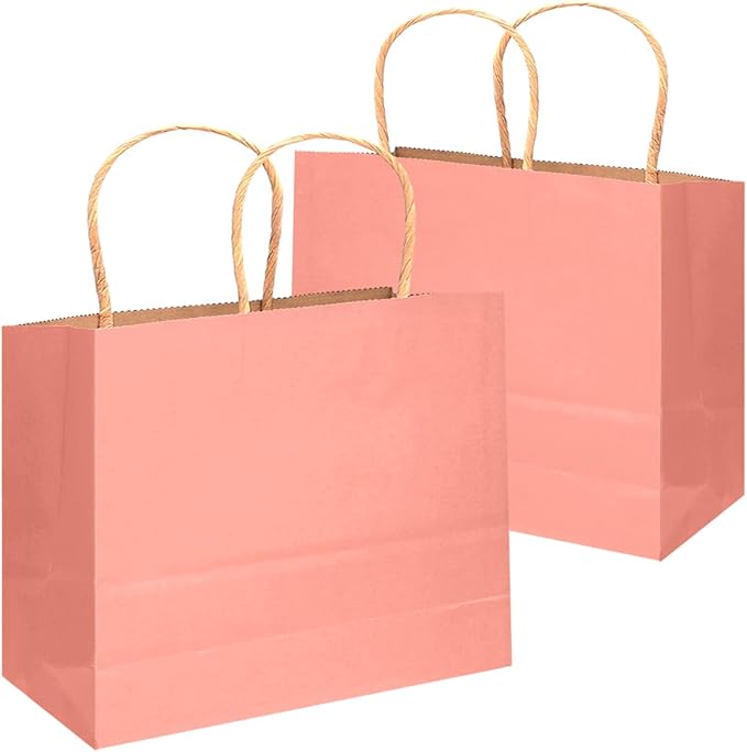 qiqee 13"x4.5"x10" Large Gift Bag with Handles Bulk 32PCS Gift Paper Bags Light Pink Bags Multiple Uses (Wide Large)