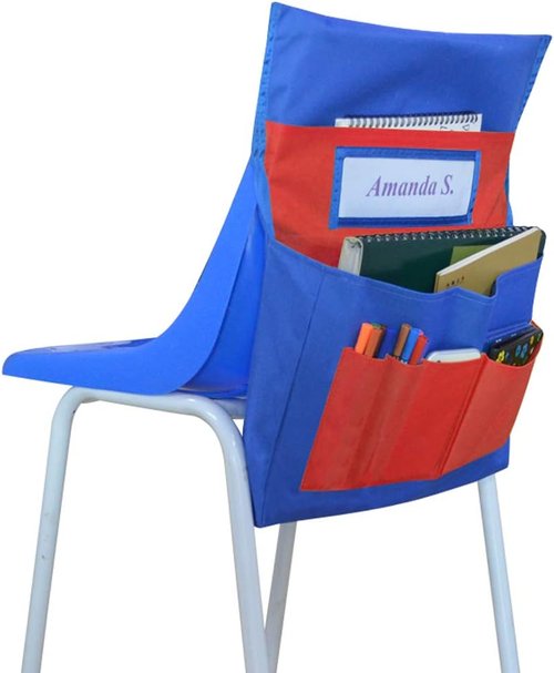 Eamay Chairback Buddy Pockets Chart - Kids Seat Storage Organizer for Classroom Chairs | Blue & Red
