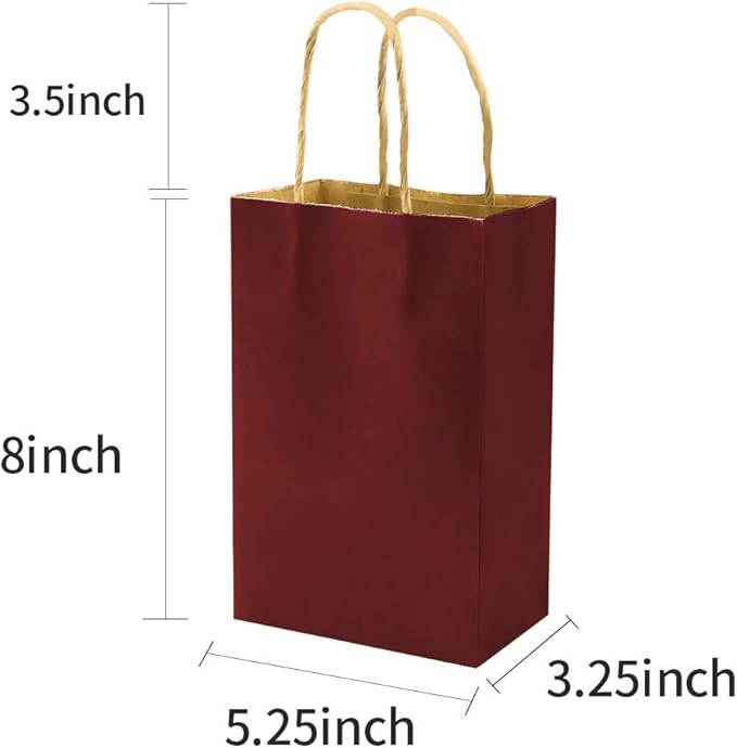 bagmad 100 Pack 5.25x3.25x8 Inch Small Red Gift Paper Bags with Handles Bulk, Kraft Bags, Craft Grocery Shopping Retail Party Favors Wedding Business Sacks (Red, 100pcs)
