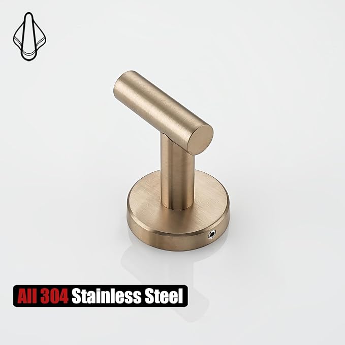 JQK Bathroom Towel Hook Champagne Bronze, Coat Robe Clothes Hook for Bathroom Wall Mounted (Pack of 2), SUS 304 Stainless Steel 0.8mm, TH100-CB-P2