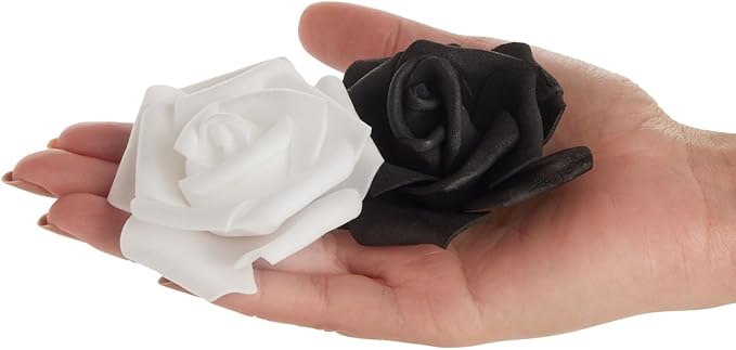 Bright Creations Black & White Roses Stemless Foam Rose Heads - 100 Pack, 3 in Polyethylene Craft Foam - Faux Flowers for DIY Arrangements & Wedding Flowers