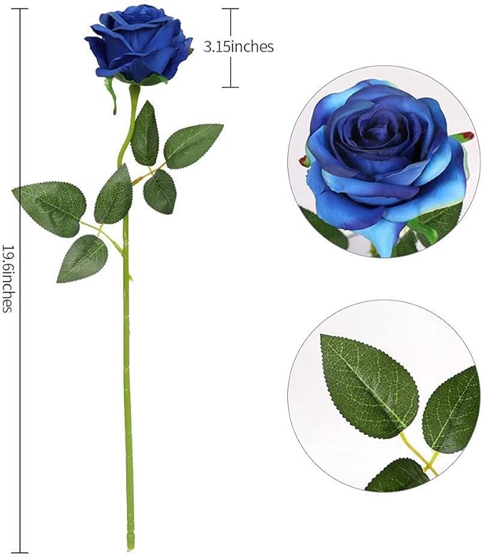 Kisflower 12Pcs Gradient Blue Roses Artificial Flowers, Realistic Single Stem Flowers Silk Rose Bouquet for Wedding Party Office Home Decor (Gradient Blue)
