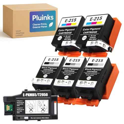 Remanufactured 215 Ink Cartridges and T2950 Ink Maintenance Box Work with Workforce WF-110 WF-100 EC-C100 Printer (3 x Black, 2 x Tri-Color, 1 x T2950)