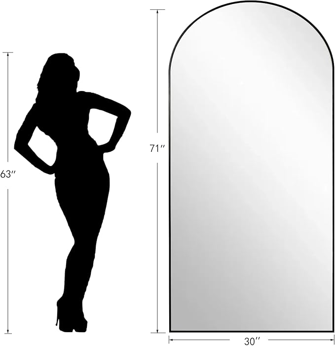 Dewfig Arched Full Length Mirror, 71"x30" Large Floor Mirror, Full Body Mirrors for Leaning or Hanging, Standing Mirrors for Bedroom, Living Room,Dressing Room, Aluminum Alloy Frame, Black