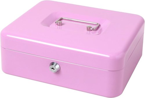 Jssmst Cash Box - Light Purple Money Saving Box with Key Lock | 9.84'' x 7.87'' x 2.6''