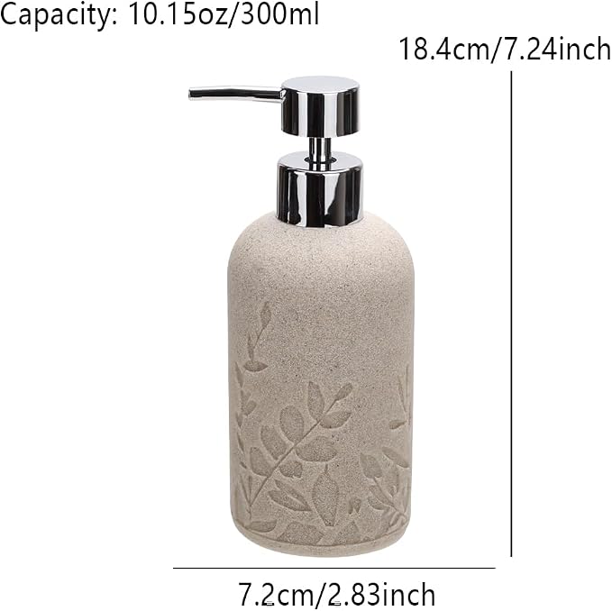 2pcs Hand Soap Dispenser Set, Sandstone Textured Resin Liquid Soap Dispensers for Bathroom Countertop, Heavy & Sturdy Dish Wash Soap Dispenser for Kitchen, Matte Beige