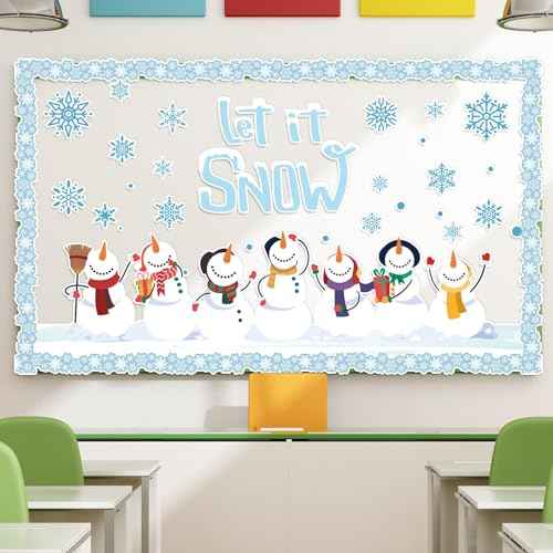 ZOIIWA Winter Bulletin Board Decoration Set Holiday Paper Cutouts Blackboard Border Snowman Classroom Decorations Christmas Bulletin Board for Xmas School Wall Door Decoration