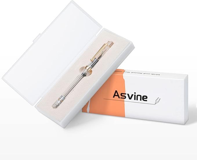 Asvine V126 Vacuum Filling Fountain Pen, Clear Demonstrator Acrylic Stub Nib 1.1mm Calligraphy Art Drawing with Case Set