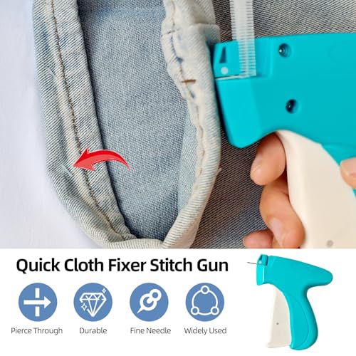 Mini Stitch Gun for Clothes, Tagging Gun & Easy Stitch Hemming Gun for Clothing, Quick Cloth Fixer Tool Kit with 2 Needles, 1500 Black & 1500 White Plastics Fasteners