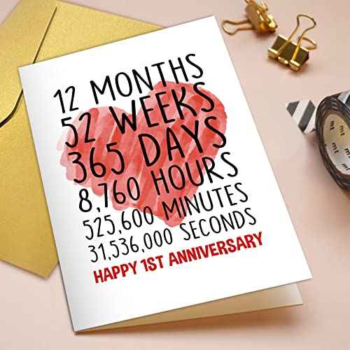Qiliji Happy 1st Anniversary Card for Him Her, First Wedding Anniversary Greeting Card, Funny One Year Together Anniversary Card