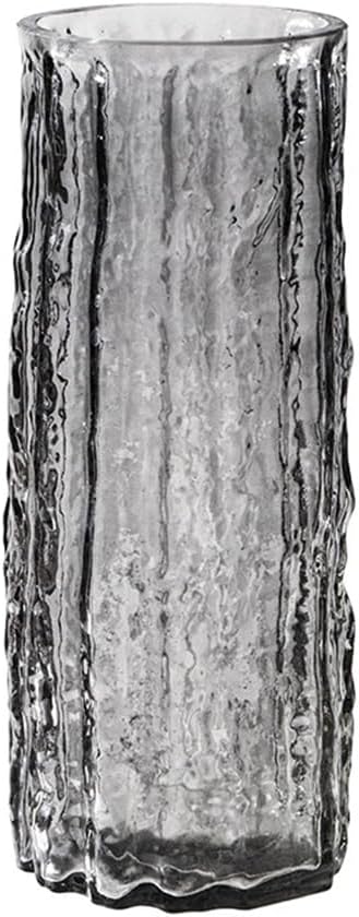 Clear Glass Vase Cylinder 7" Ribbed Thickened Flower Vase Crystal Vase for Modern Centerpieces Home Decor Living Room Bedroom Dining Table Office Wedding Decoration Gift (Grey)