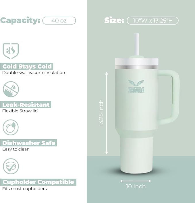 40 Oz Insulated Tumbler with Handle and Straw, Stainless Steel Coffee Travel Mug with Lid, Leak Proof Water Bottle with Accessories, Mist
