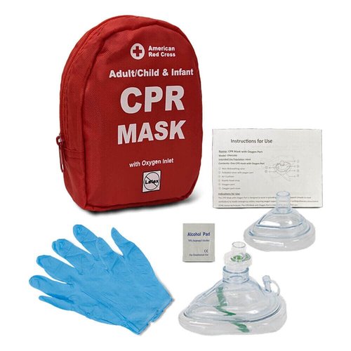 American Red Cross CPR Mask - Adult, Child & Infant with O2 Inlet | Soft Case & Gloves Included