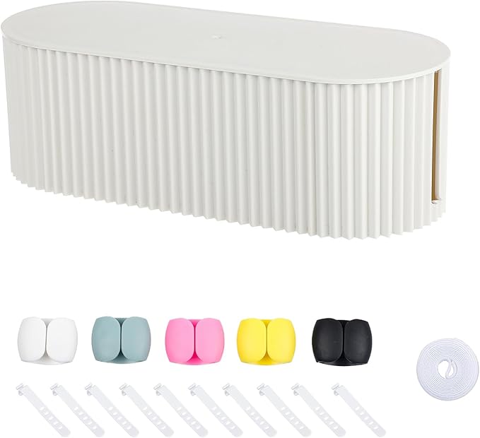 White Cable Box Organizer, Plastic Cord Hider Box with Lid for Desk and Floor, Power Strips Cover for Home, Office, Computer, TV, School, Kitchen, Surge Protector Cover (Small)