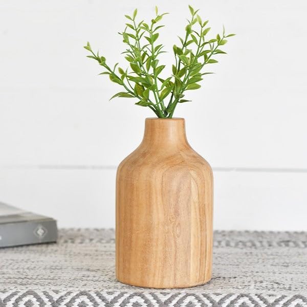 PD Home & Garden Decorative and Functional Décor 6.5 x 4 Inch Wooden Jar Flower Vase, Natural Wood Grain Finish, Dome Shape Design