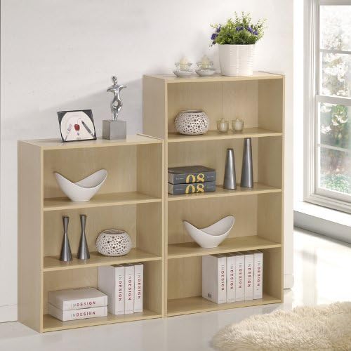 Furinno PASIR Book Shelf, 4-Tier Bookshelf, Bookcase with Open Shelf, 9.4 x 23.6 x 41.7, for Living Room, Bedroom, Home Office, Steam Beech